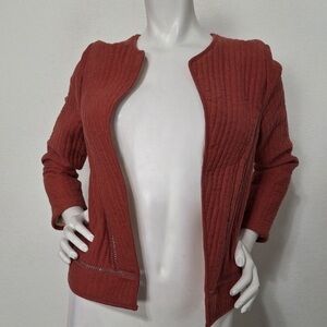 Akemi + Kin Preppy Textured Quilting Open Front Jacket Rust Red Size XS